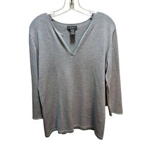 Banana Republic Womens Light Gray V-Neck Knit Sweater 3/4 Sleeves L